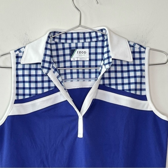 IZOD Golf Collared Polo Tank Top Plaid Checkered Preppy Tennis Prep Sporty - Picture 3 of 7